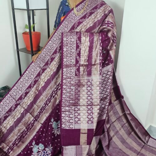 Plum Purple Paper Silk Saree with Meena Floral Weaving and Rich Zari Pallu – PW251