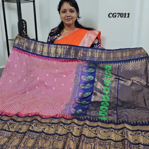 Premium Gadwal Multi Checks Saree in pink and blue with zari border – CG7011 Hyderabad