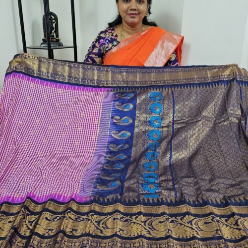 Premium Gadwal Multi Checks Saree in blue & pink checks with zari border – CG7012 Hyderabad