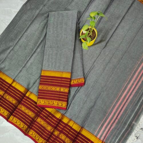 Narayanpet handloom cotton suit with zari border and tassel dupatta – NPSUIT7