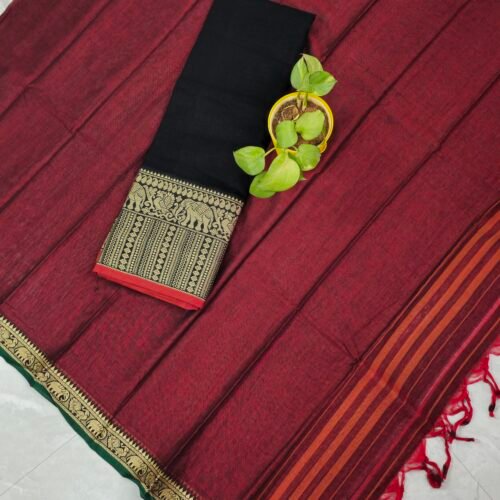 Narayanpet handloom cotton suit with zari border and tassel dupatta – NPSUIT3