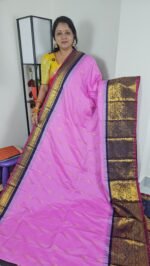 Pink Semi Gadwal Saree with Navy Blue Zari Border – Sasu Fashions Hyderabad