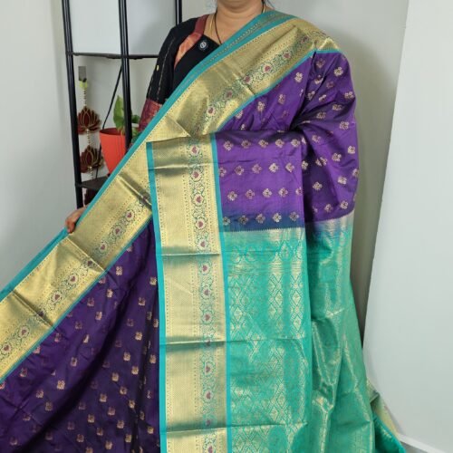 Purple and Sea Green Lightweight Kanchi Saree – KV813 Sasu Fashions Hyderabad