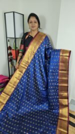 Royal Blue Lightweight Kanchi Saree with Maroon Zari Border – KV814 Sasu Fashions Hyderabad