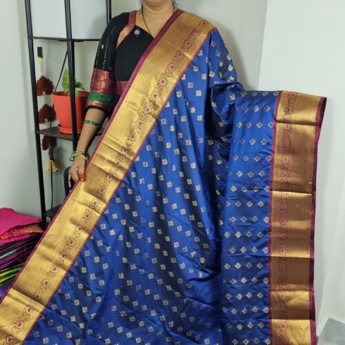 Royal Blue Lightweight Kanchi Saree with Maroon Zari Border – KV814 Sasu Fashions Hyderabad