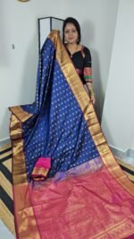 Royal Blue Lightweight Kanchi Saree with Maroon Zari Border – KV814 Sasu Fashions Hyderabad