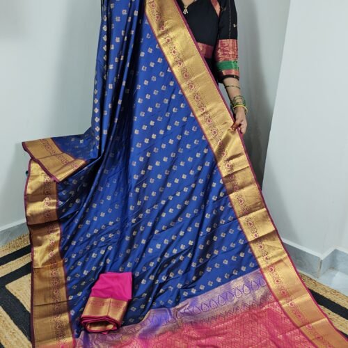 Royal Blue Lightweight Kanchi Saree with Maroon Zari Border – KV814 Sasu Fashions Hyderabad