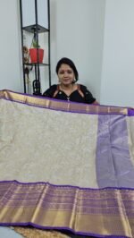 Kanchi Tissue Saree with Chikankari Work and Contrast Purple Border – Code KCH411