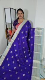 Soft Warm Silk Saree with Meenakari Butties and Sky-Blue Contrast Border — W2302