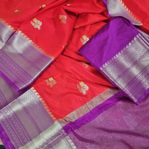 Image alt text: Soft Warm Silk Saree with Meenakari Butties and Contrast Border — SWSS2301
