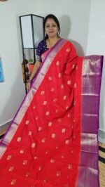 Image alt text: Soft Warm Silk Saree with Meenakari Butties and Contrast Border — W2301