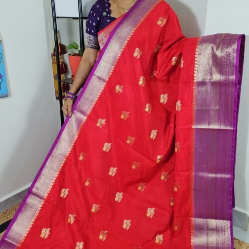 Image alt text: Soft Warm Silk Saree with Meenakari Butties and Contrast Border — W2301