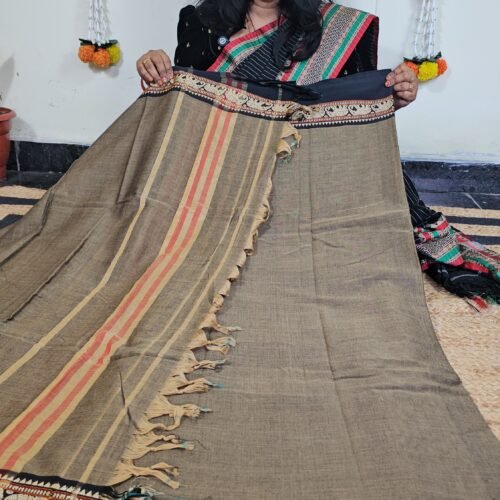 Narayanpet Cotton Suit Material Beige with Zari Elephant Border NPT2407 Hyderabad