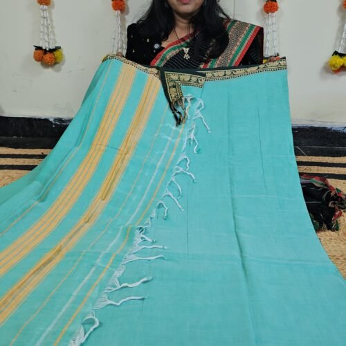 Narayanpet Handloom Cotton Suit Aqua Blue with Zari Border – NPT2403 Hyderabad
