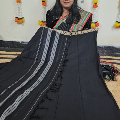 Narayanpet Cotton Handloom Suit Material Black with Zari Border – Sasu Fashions Hyderabad NPT2402
