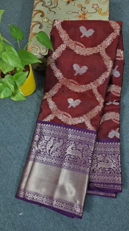 Maroon Banarasi Kanchi Saree with Purple Border PC2715 Hyderabad