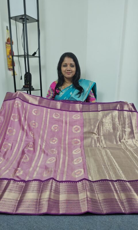 Pink Banarasi Kanchi Saree with Purple Border PC2717 Hyderabad