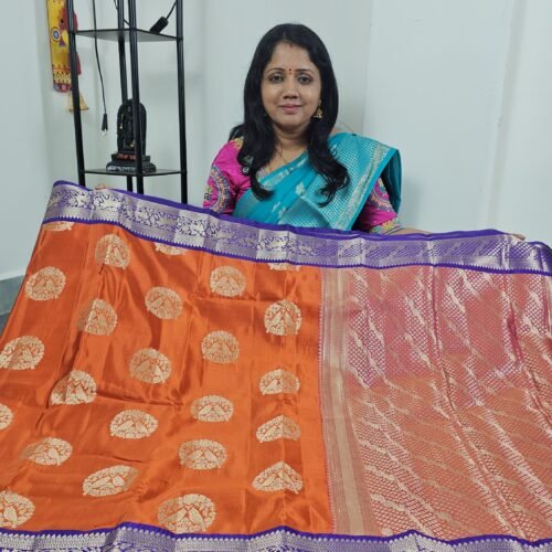 Orange Banarasi Kanchi Saree with Purple Border PC2716 Hyderabad