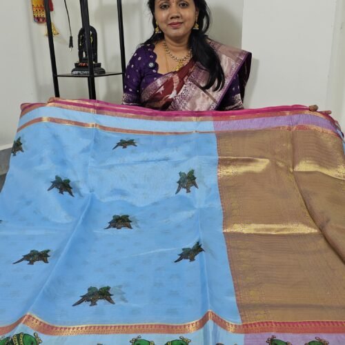Sky blue Tanjore Zari Kota Saree TJ2903 Hyderabad