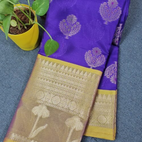 Banarasi Kanchi saree purple with gold border – B218 – Hyderabad