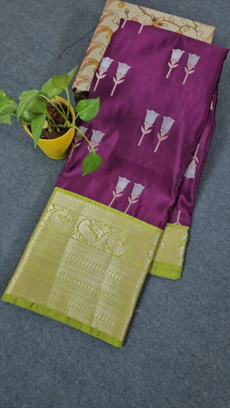 Banarasi Chinya Pattu Saree Purple Green – B220 Hyderabad