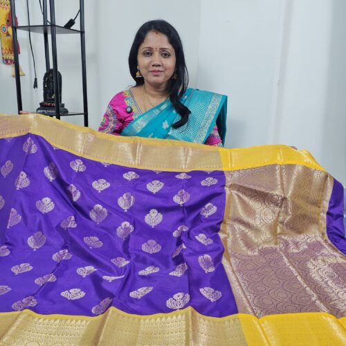 Banarasi Kanchi saree purple with gold border – B218 – Hyderabad