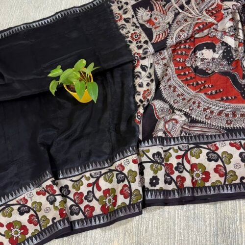 black mangalgiri silk saree kalamkari print hyderabad