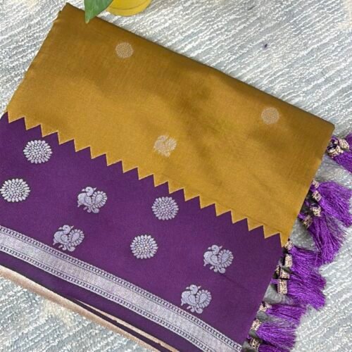 mustard purple semi gadwal saree temple border SG02