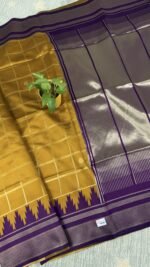 semi gadwal saree mustard purple temple border SG01