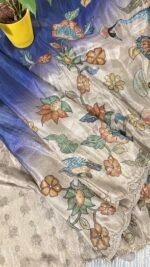 tissue satin saree swan design beige black TSS01