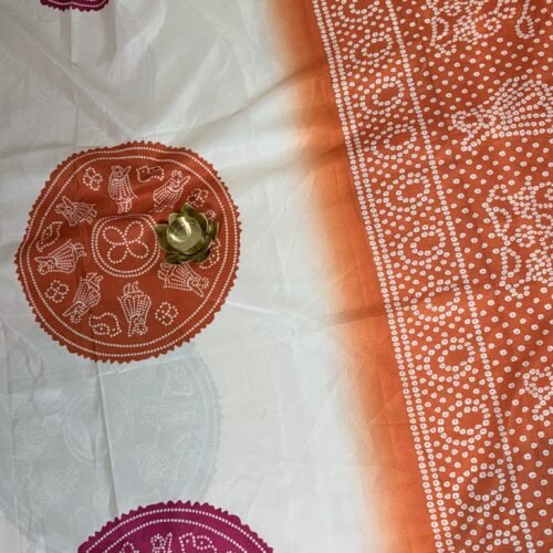tussar silk bandini print saree scallop border