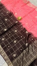 soft chinnon saree orange pink weaving design