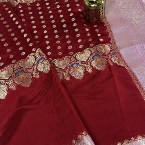 banarasi soft silk saree red contrast border