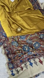 tusser crepe silk saree mustard kalamkari border TB632 hyderabad