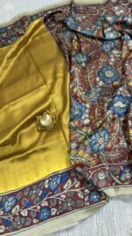 tusser crepe silk saree mustard kalamkari border TB632 hyderabad