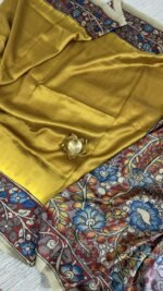 tusser crepe silk saree mustard kalamkari border TB632 hyderabad