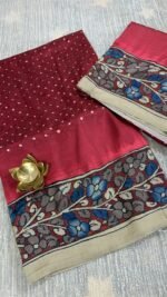 tusser crepe silk saree bandini print kalamkari pallu TB631 hyderabad