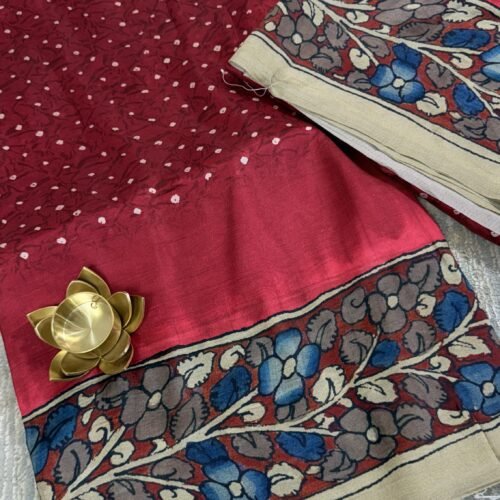 tusser crepe silk saree bandini print kalamkari pallu TB631 hyderabad