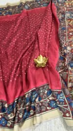 tusser crepe silk saree bandini print kalamkari pallu TB631 hyderabad