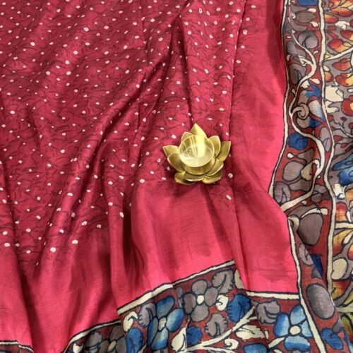 tusser crepe silk saree bandini print kalamkari pallu TB631 hyderabad