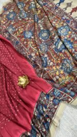 tusser crepe silk saree bandini print kalamkari pallu TB631 hyderabad