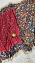 tusser crepe silk saree bandini print kalamkari pallu TB631 hyderabad