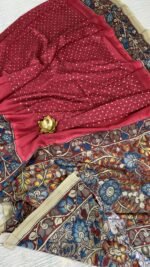 tusser crepe silk saree bandini print kalamkari pallu TB631 hyderabad