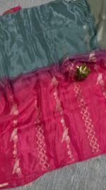 pure ho crepe saree half half pink teal zari bird design HO252 hyderabad