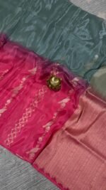 pure ho crepe saree half half pink teal zari bird design HO252 hyderabad