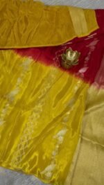 pure ho crepe saree half half red yellow zari bird design HO251 hyderabad