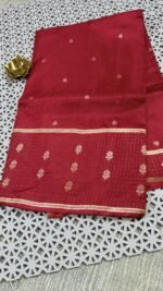 pure russian crepe saree red zari butties checks border RSC250 hyderabad