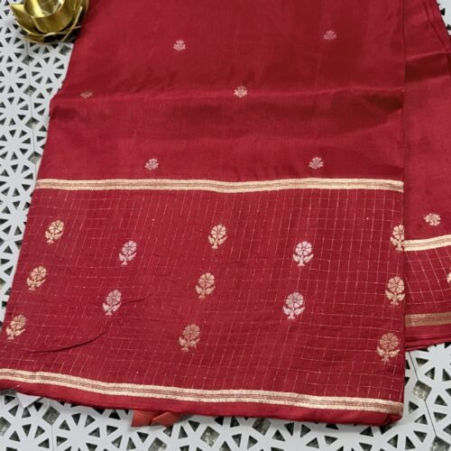 pure russian crepe saree red zari butties checks border RSC250 hyderabad