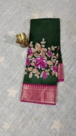 mysore crepe silk saree bottle green pink floral MS264 hyderabad