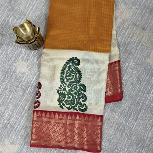 mysore crepe silk saree cream mustard maroon paisley MS263 hyderabad